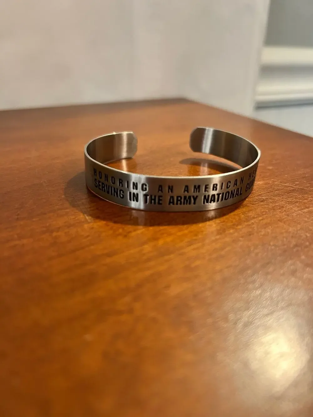 Honoring An American Hero Army National Guard Engraved Metal Cuff Bracelet